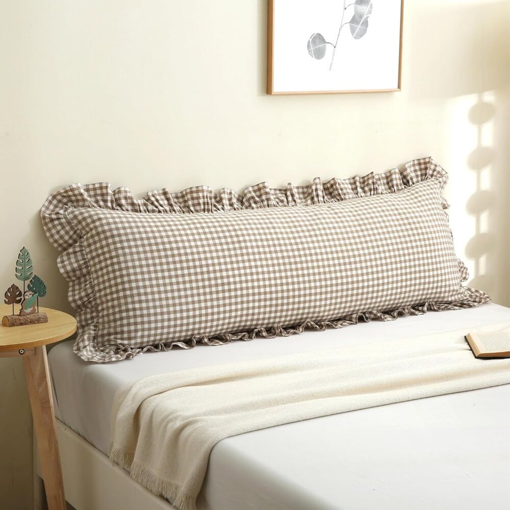 Machine Washable Vintage Gingham Pillow Cover 20x54" - Rustic Home Essential